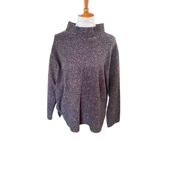 Coldwater Creek Dark Chocolate Brown Speckled Mock Collar Pullover Sweater Size - Picture 2 of 9